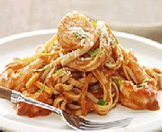 Linguinis  l'ail et aux crevettes