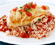 Poulet, riz et tomates aux fines herbes